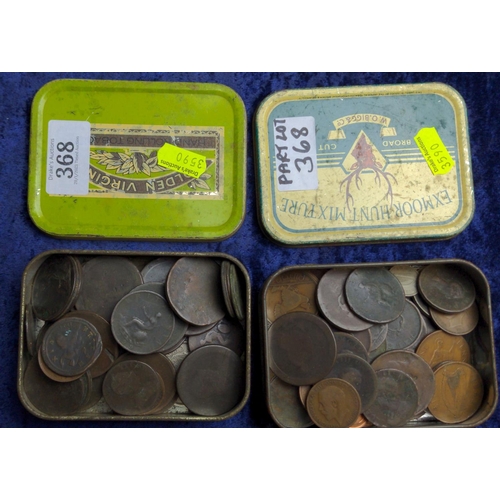 368 - Two tins of mostly British coins, including Georgian, gross weight including tins 1.29kg