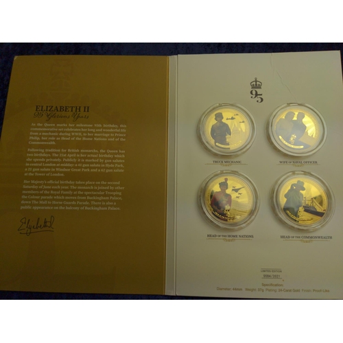 369 - Jubilee Mint ltd. ed. gold plated Elizabeth II 95 Glorious Years commemorative four coin set,  ... 