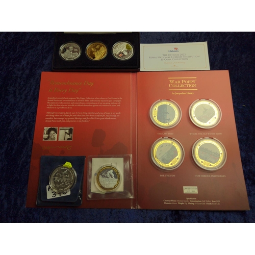 370 - Commemorative coins, including Jubilee Mint cased 2022 RNLI £5 coin collection, Jacqueline Hur... 