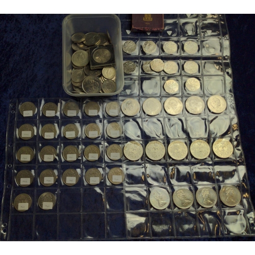 373 - Tub & two sleeves of British & Jersey coins, including some commemorative, gross weight incl... 