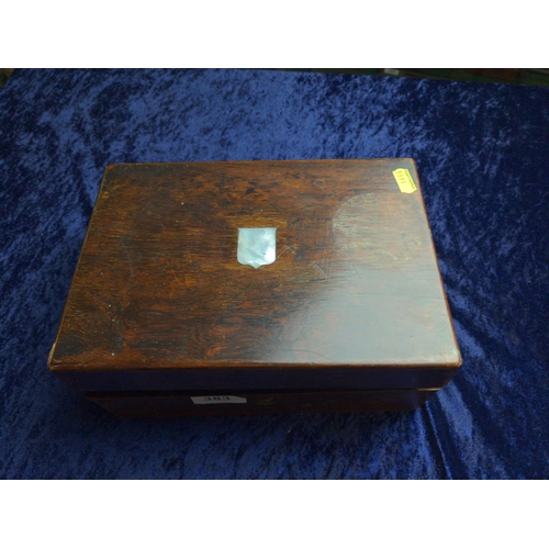 383 - Collection of buttons in antique wooden box with mother-of-pearl set to cover