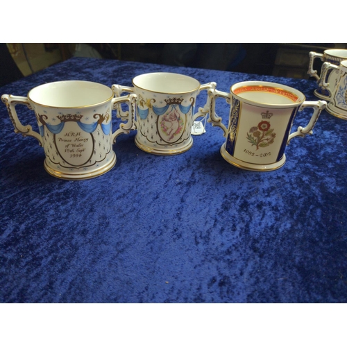 389 - Shelley George VI 1937 coronation loving cup & six assorted Royal Crown Derby ltd. ed. royal com... 