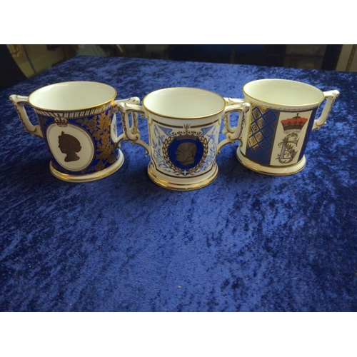 389 - Shelley George VI 1937 coronation loving cup & six assorted Royal Crown Derby ltd. ed. royal com... 