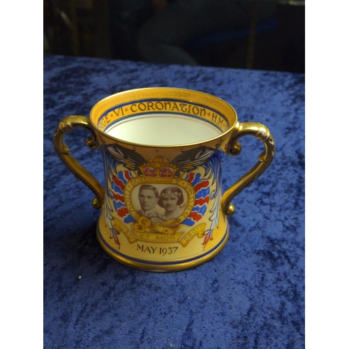 389 - Shelley George VI 1937 coronation loving cup & six assorted Royal Crown Derby ltd. ed. royal com... 