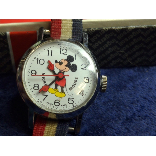 393 - Vintage child's Bradley Mickey Mouse watch, inscription to back 'T. Longman', case diameter 26m... 