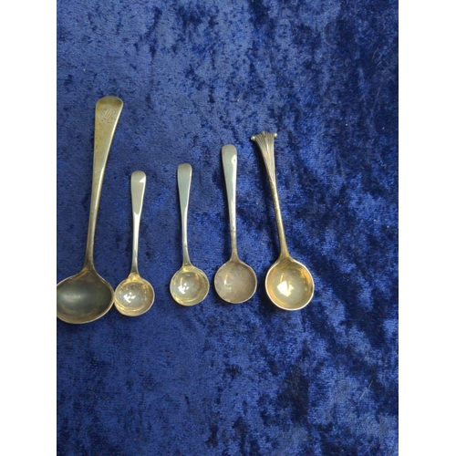 445 - Eight silver salt spoons including two pairs, & a pair of silver mustard spoons, various makers ... 