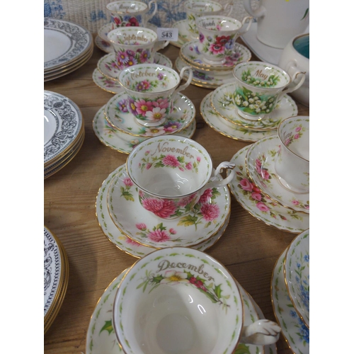 543 - Royal Albert Flower of the month series tea cup and saucer sets. With April missing and Feb cup miss... 