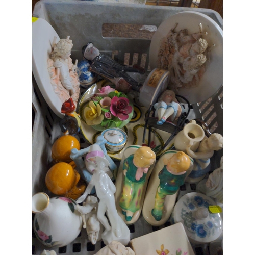 545 - Assorted ceramic figures in crate inc, two Blanc de chine figures.