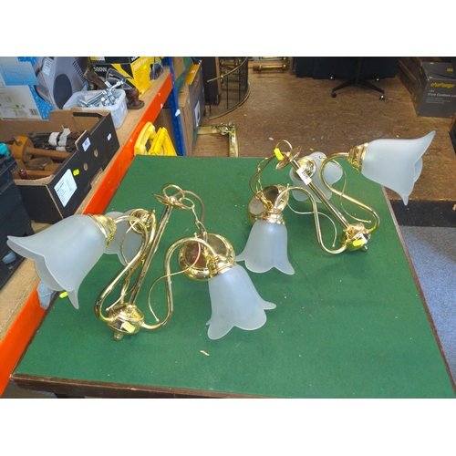 108 - Pair of brass tulip effect ceiling lights