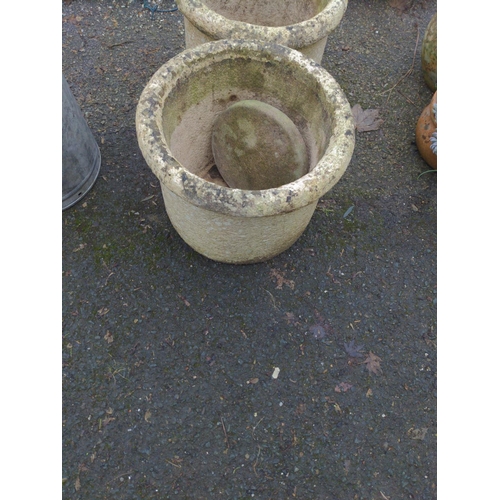 158 - Pair of rim topped concrete circular planters. D44cm H38cm