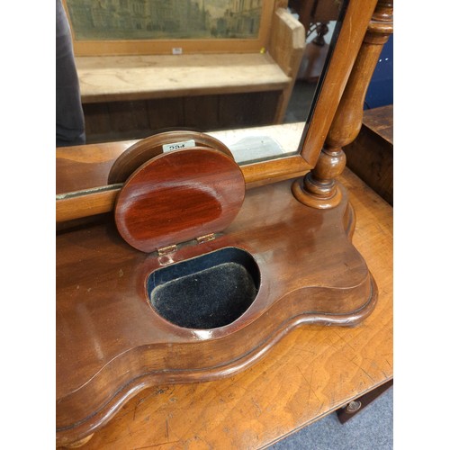 594 - Mahogany dressing table swing mirror with trinket compartment. 67cm