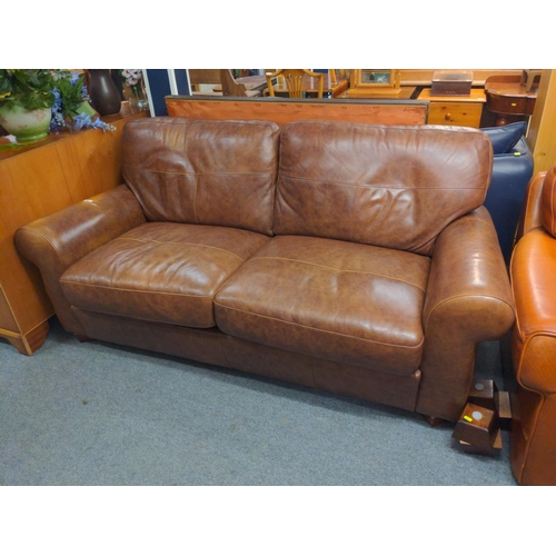 719 - John Lewis brown leather 2 seater sofa. 188cm x 86cm deep