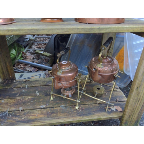 190 - Collection of copper kettles over five shelves