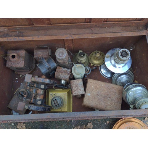 194 - Vintage metal trunk with vintage contents