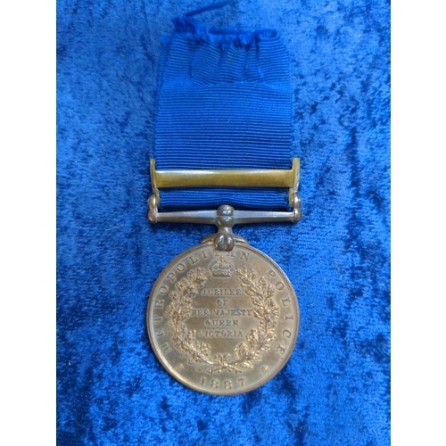 457 - Victoria Metropolitan Police Jubilee medal 1887 with 1897 bar issued to PC, J. Baldock . Y. DIV: