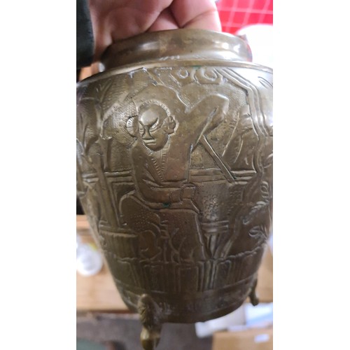 532 - Japanese brass vase with characters to base plus tribal figure, eastern jug etc..,