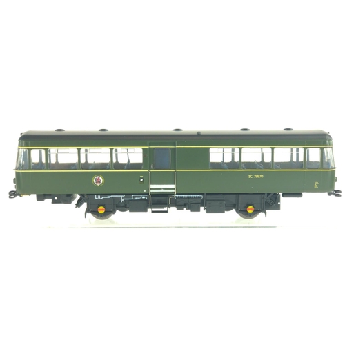 258 - Park Royal Railbus SC79970 green with speed whiskers, DCC ready. Manufactured by Heljan. Makers Cata... 