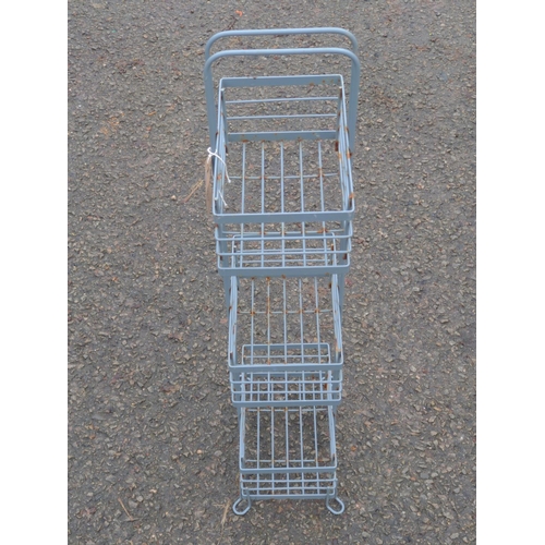 48 - Small metal mesh 3 tier stand. H73cm