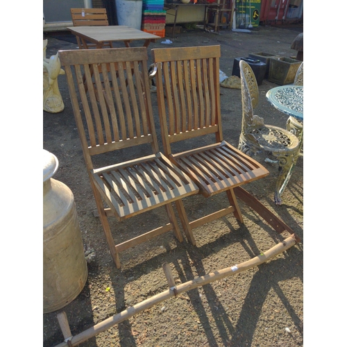 2 - Pair of teak folding garden chairs