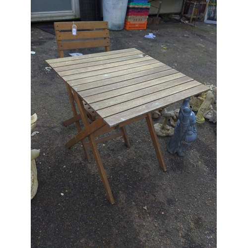 27 - Folding teak slatted table & single chair