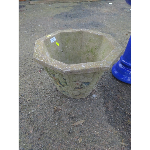 30 - Octagonal concrete garden planter. H31cm D41cm