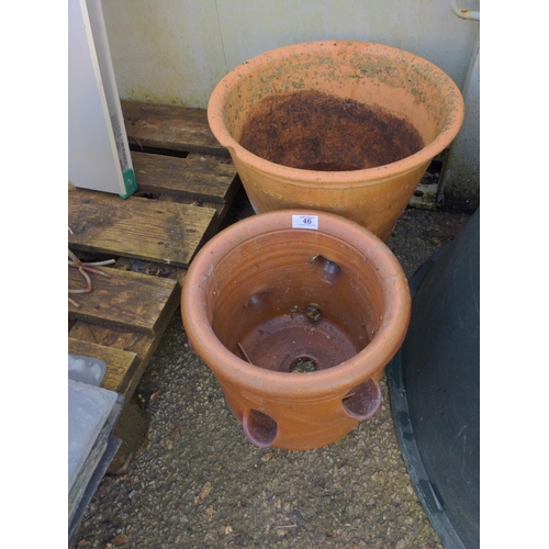 46 - Terracotta pot. D41cm H34cm together with strawberry planter H27cm D30cm