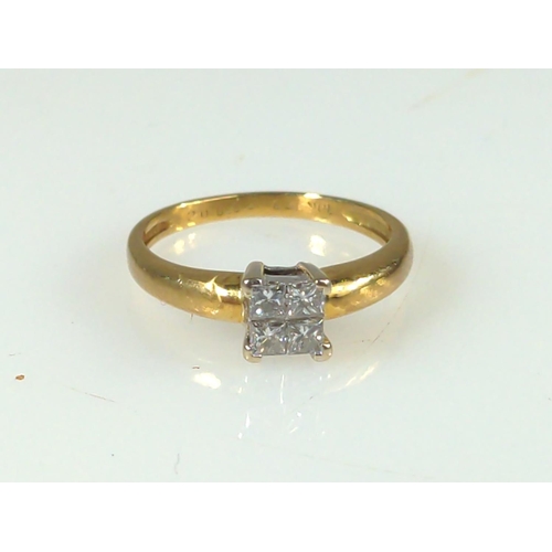 410 - 18ct gold & diamond square four stone ring, size I, 1.96 grams