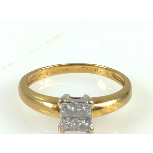 410 - 18ct gold & diamond square four stone ring, size I, 1.96 grams