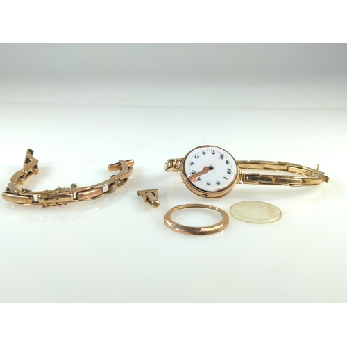 415 - Scrap 9ct gold cased ladies watch with a rolled gold sprung strap (gross weight 18.87 grams), togeth... 