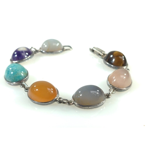 421 - Silver & multi-gem bracelet, length 180mm, gross weight 22.7 grams