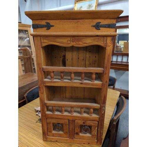 605A - Rustic Mexican style spice cupboard with two drawers and two shelves. Dimensions H 70 D22 W36 cm