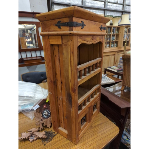 605A - Rustic Mexican style spice cupboard with two drawers and two shelves. Dimensions H 70 D22 W36 cm