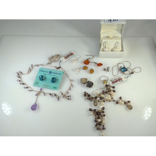 430 - Collection of 925 silver jewellery, some gem set, including seven pairs of earrings, ring, three nec... 