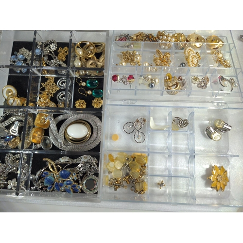 436 - Two perspex cases of good costume jewellery, including earrings, necklaces, rings & brooches