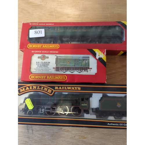 801 - Hornby R432 S.R. Coach brake 3rd with R156 class 08 shunter & Palitoy 4-6-0 rebuilt Scot class l... 