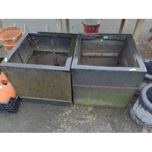 30 - Pair of large fibreglass cube planters. W50cm