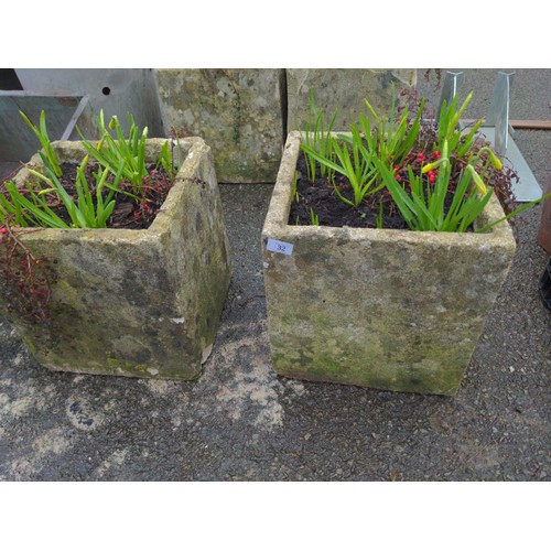 32 - Pair of composite stone planters with daffodils & Cotoneaster  H37cm