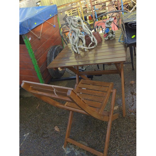 49 - Folding teak slatted table & single chair