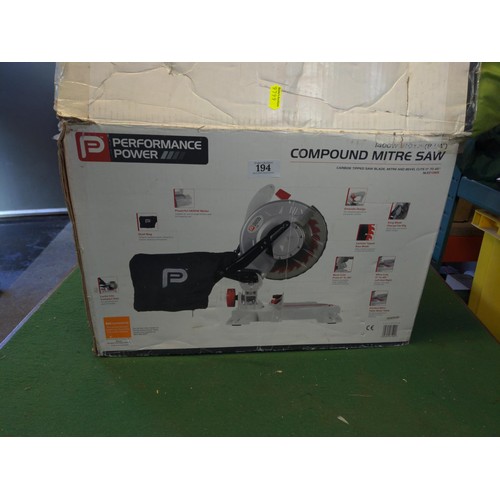 194 - Pro compound 210mm mitre saw with quantity of SDS masonry drill bits