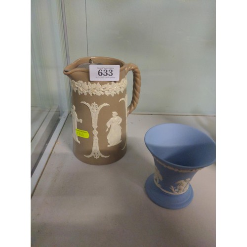 633 - Wedgwood vase and jug with lid on tallest @ 15.5 cm