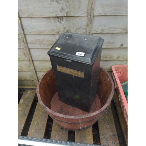 100 - Metal postbox & barrel planter