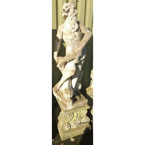 3 - Large Neptune garden statue,on a solid scrolled plinth. Overall H176cm