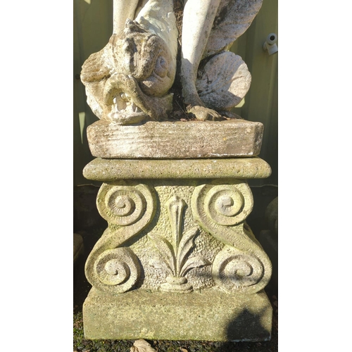 3 - Large Neptune garden statue,on a solid scrolled plinth. Overall H176cm