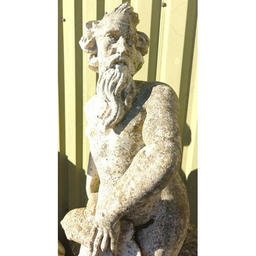 3 - Large Neptune garden statue,on a solid scrolled plinth. Overall H176cm