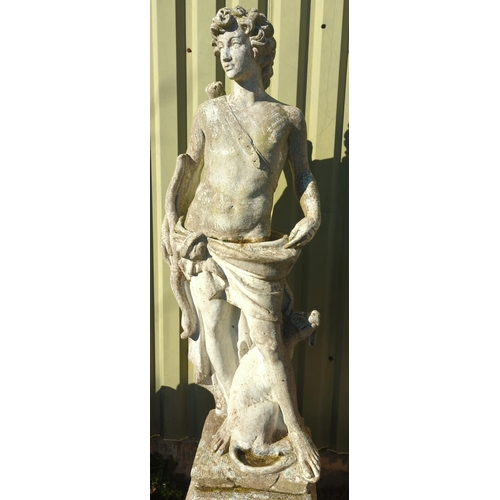 5 - Garden statue of Apollo, The Hunter, on a solid plinth. Overall H192cm