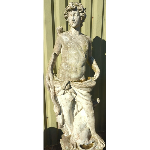 5 - Garden statue of Apollo, The Hunter, on a solid plinth. Overall H192cm