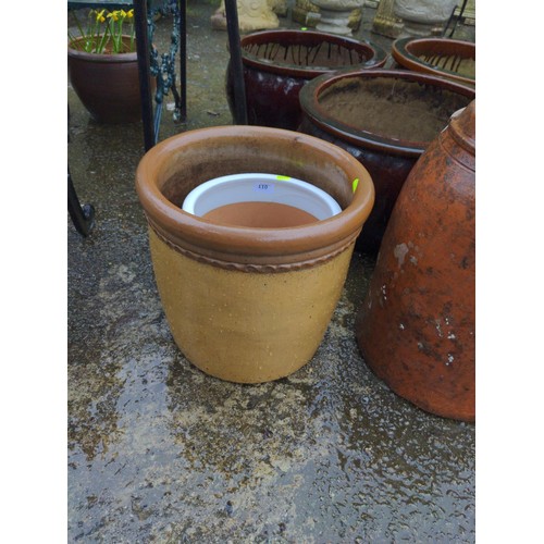 110 - 2 glazed pots. Largest H35cm D36cm