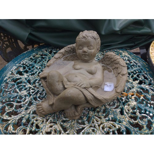 129 - Sleeping cherub gabriel + Backus cherub garden ornaments in concrete.