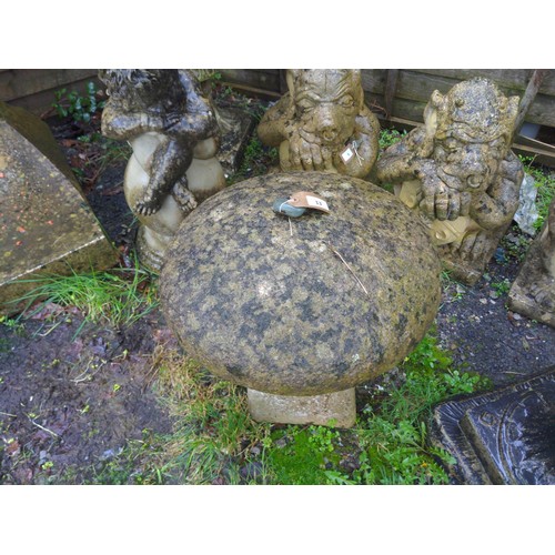 13 - Reconstituted stone staddle stone garden feature. H52cm D46cm