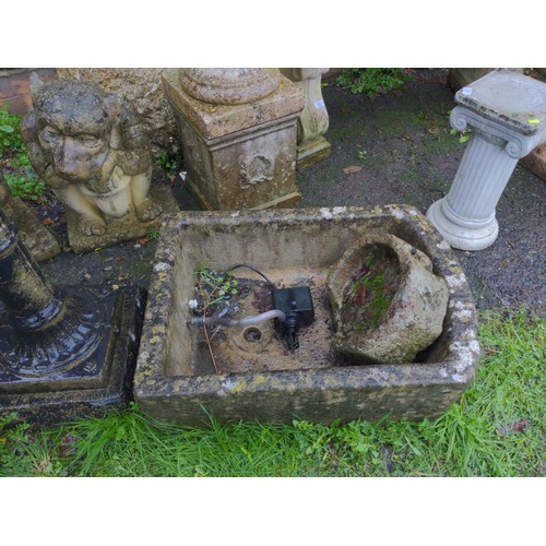 14 - Reconstituted stone garden water feature pump with trough. Includes pump but will probably need repl... 